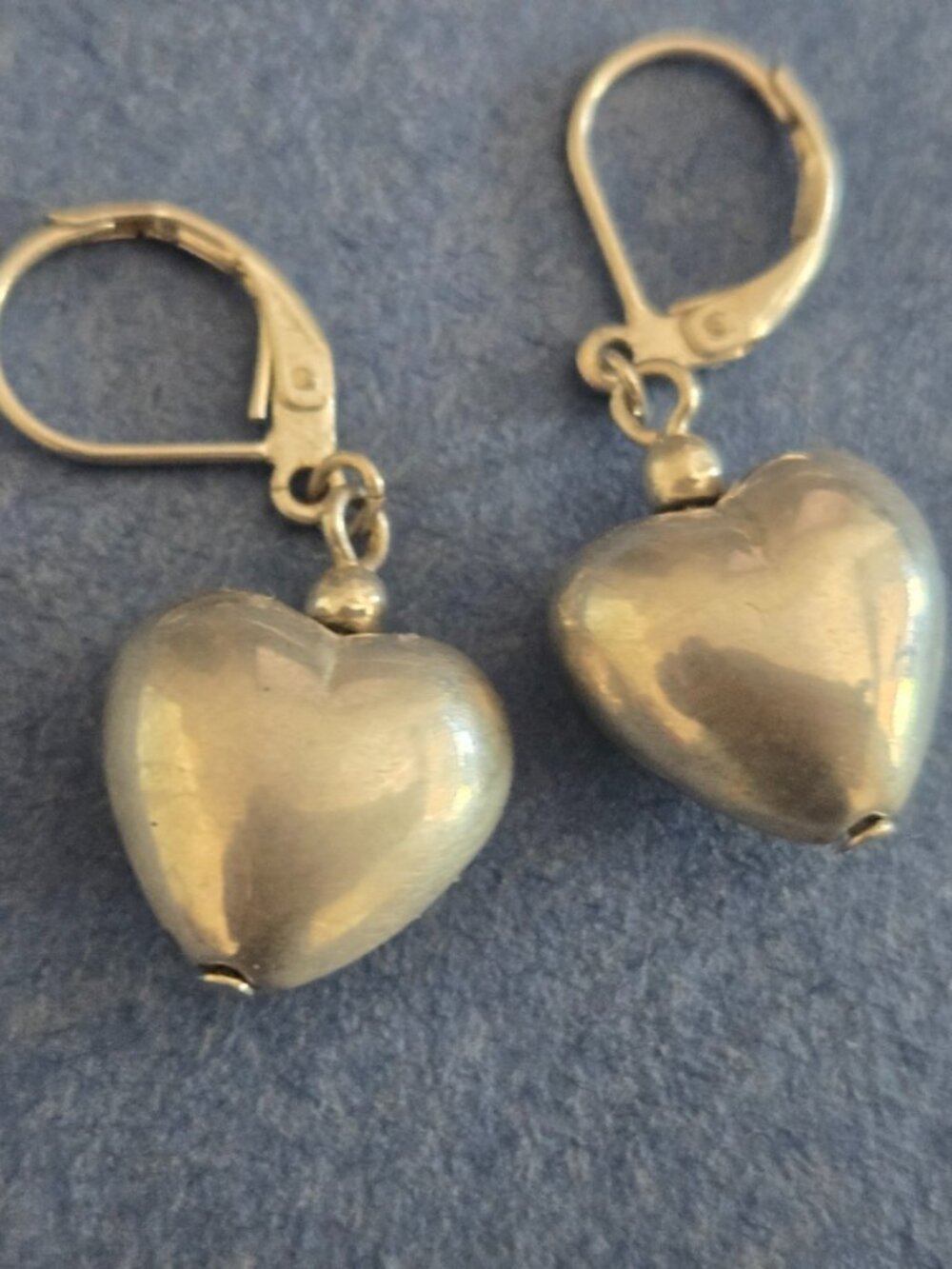 Silver Tone Puffy Heart Earrings